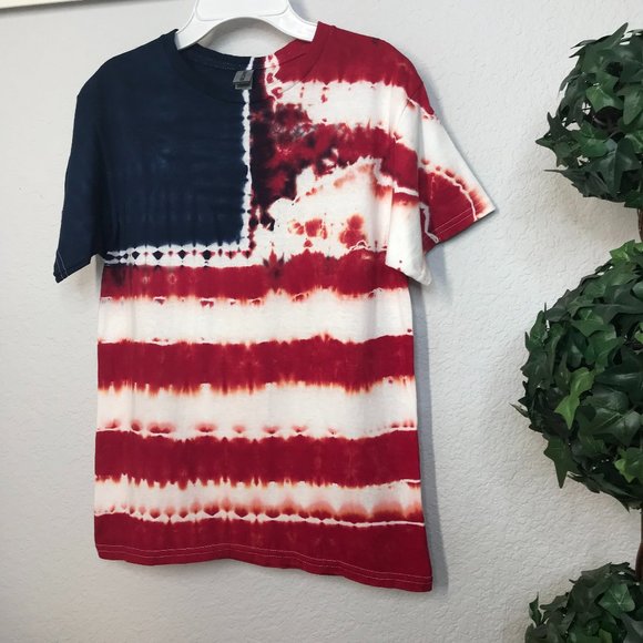🍭KIDS American Flag Tie-Dye T-Shirt | Red/White/Blue | Medium - Picture 3 of 7